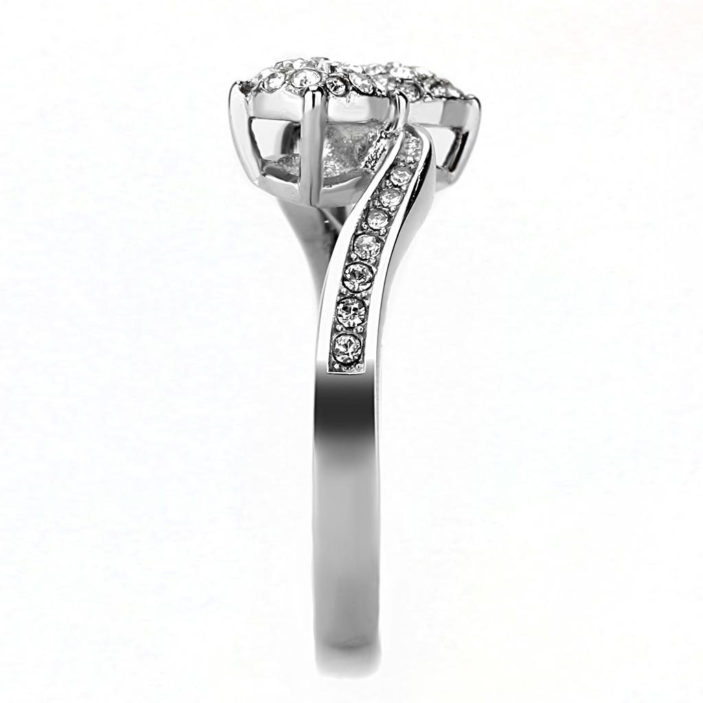 High polished (no plating) Stainless Steel Ring with Top Grade Crystal  in Clear