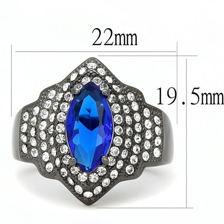IP Light Black  (IP Gun) Stainless Steel Ring with Synthetic Synthetic Glass in Sapphire
