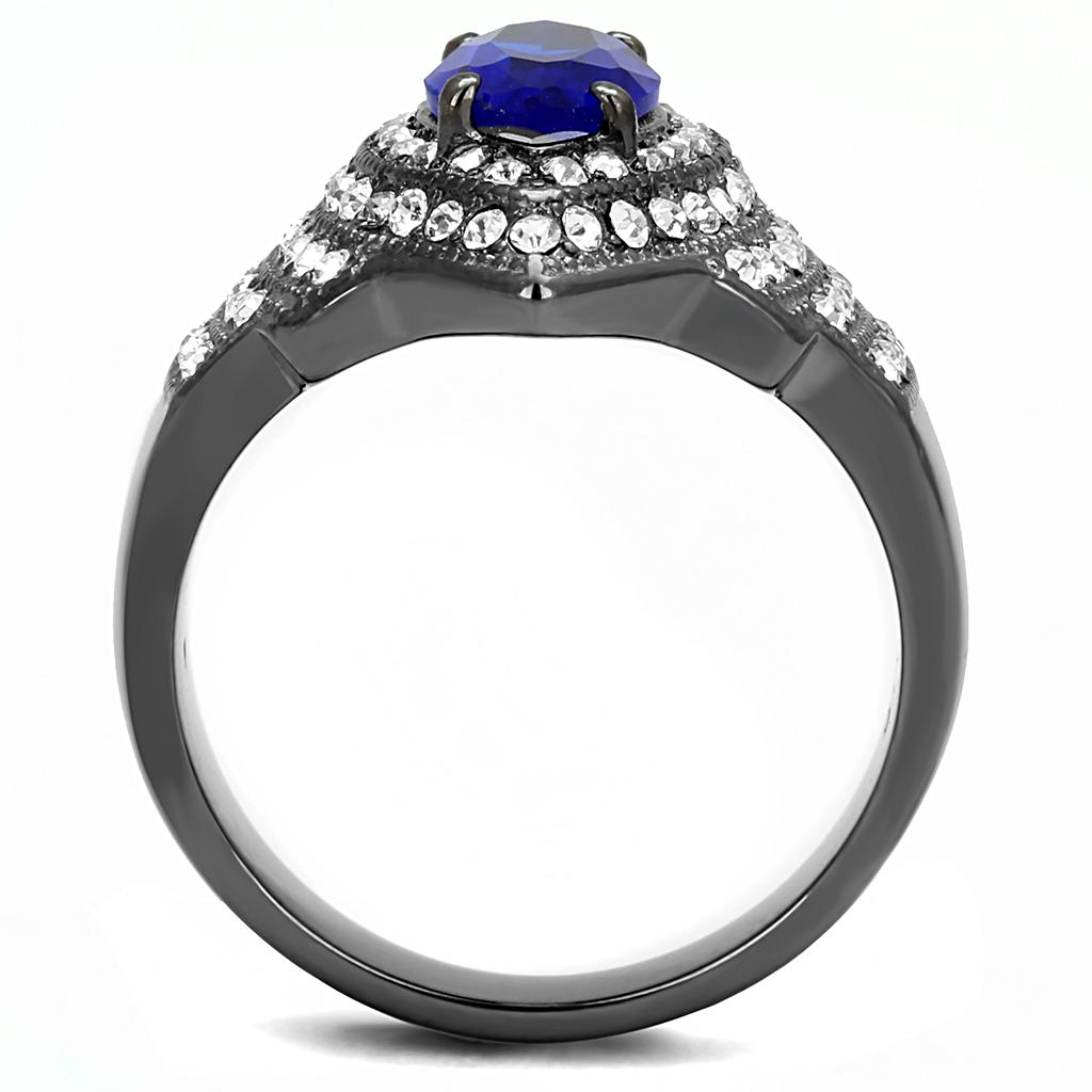 IP Light Black  (IP Gun) Stainless Steel Ring with Synthetic Synthetic Glass in Sapphire