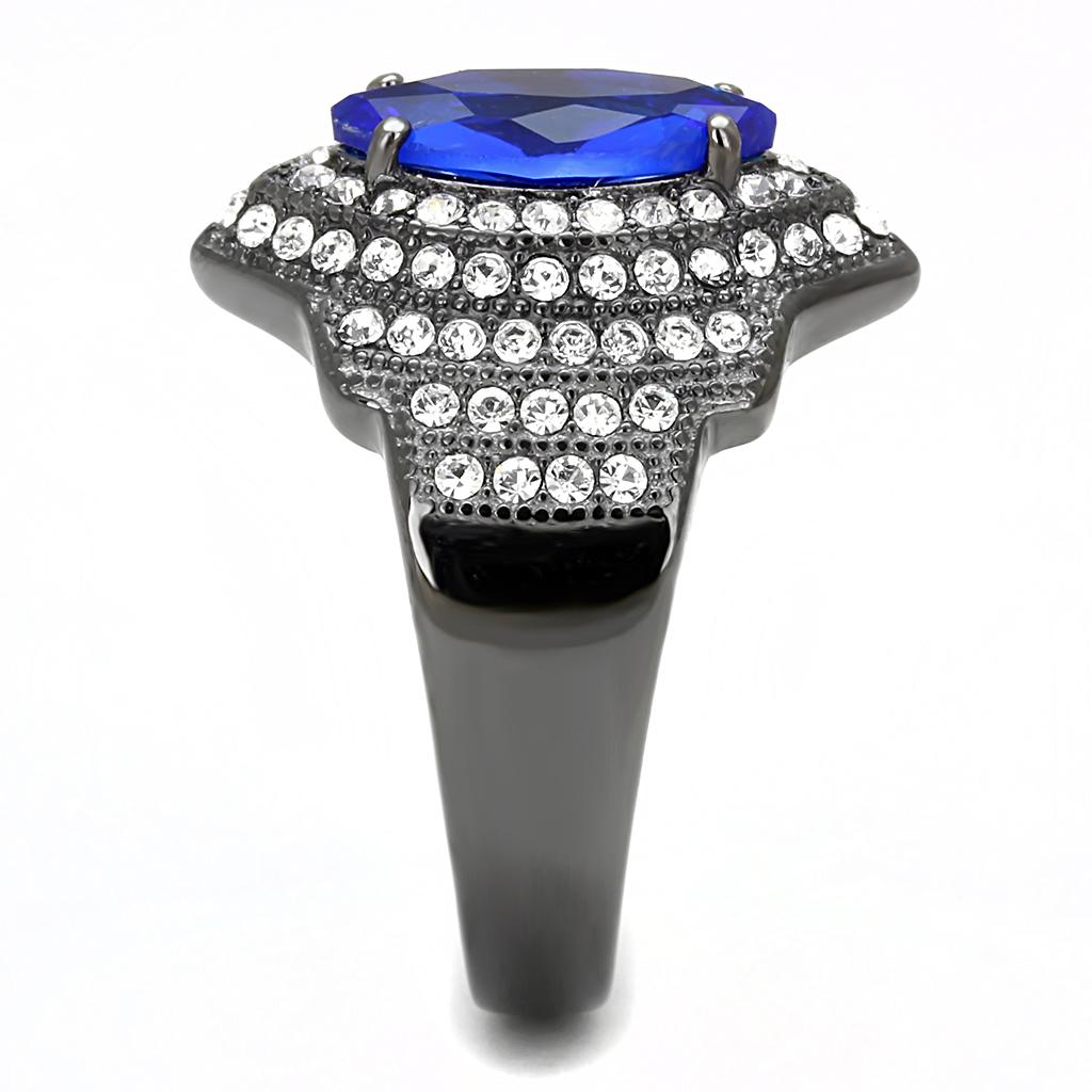 IP Light Black  (IP Gun) Stainless Steel Ring with Synthetic Synthetic Glass in Sapphire