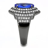 IP Light Black  (IP Gun) Stainless Steel Ring with Synthetic Synthetic Glass in Sapphire