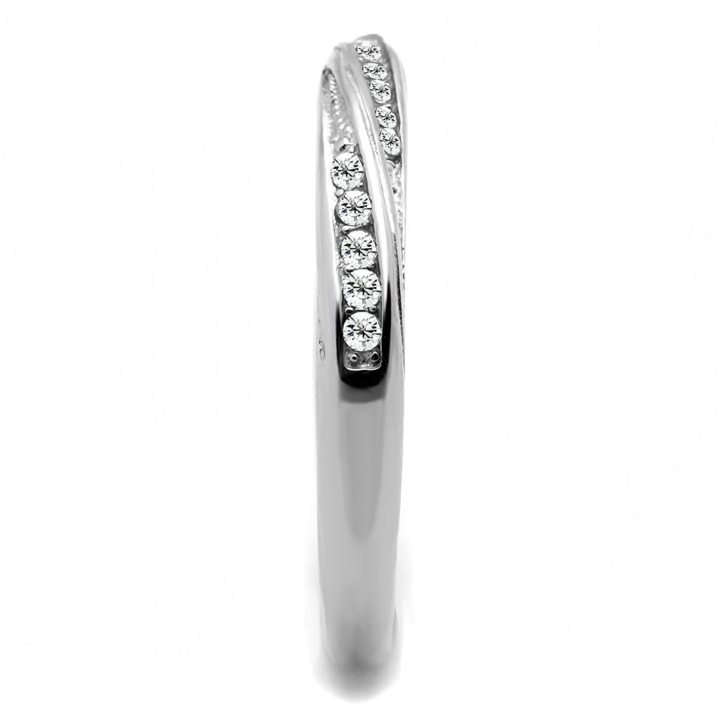High polished (no plating) Stainless Steel Ring with AAA Grade CZ  in Clear