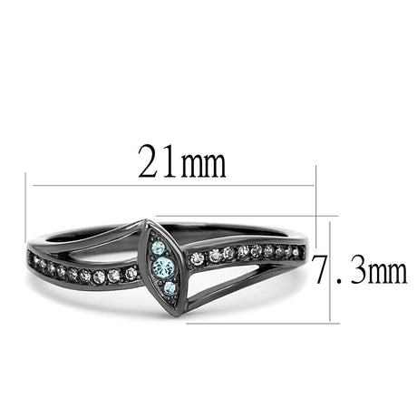 IP Light Black  (IP Gun) Stainless Steel Ring with Top Grade Crystal  in Sea Blue