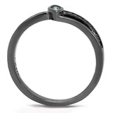 IP Light Black  (IP Gun) Stainless Steel Ring with Top Grade Crystal  in Sea Blue
