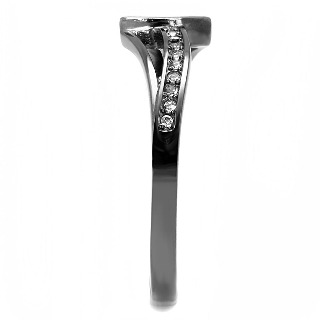 IP Light Black  (IP Gun) Stainless Steel Ring with Top Grade Crystal  in Sea Blue