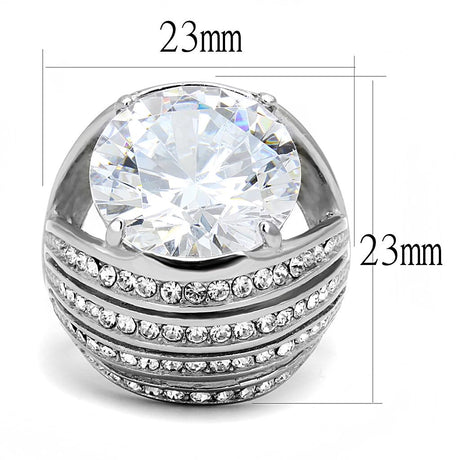 High polished (no plating) Stainless Steel Ring with AAA Grade CZ  in Clear