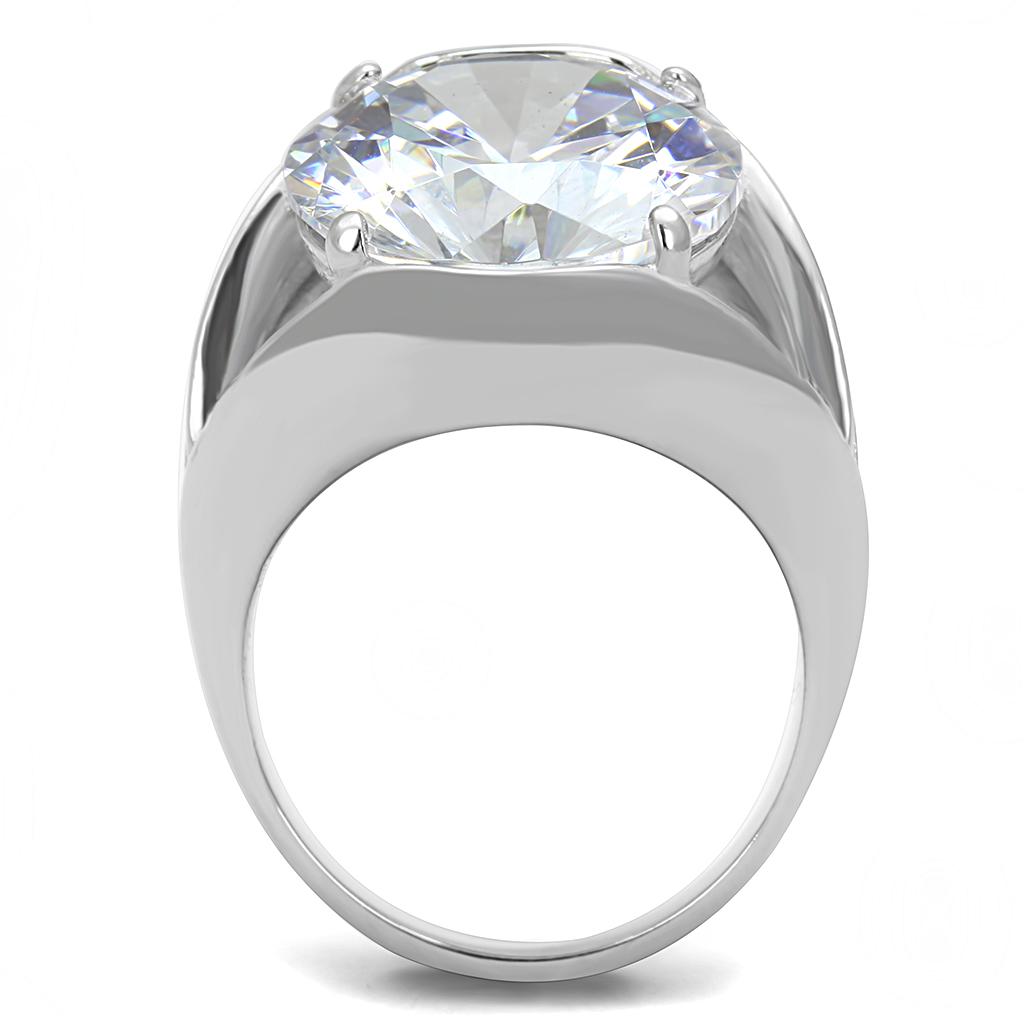 High polished (no plating) Stainless Steel Ring with AAA Grade CZ  in Clear