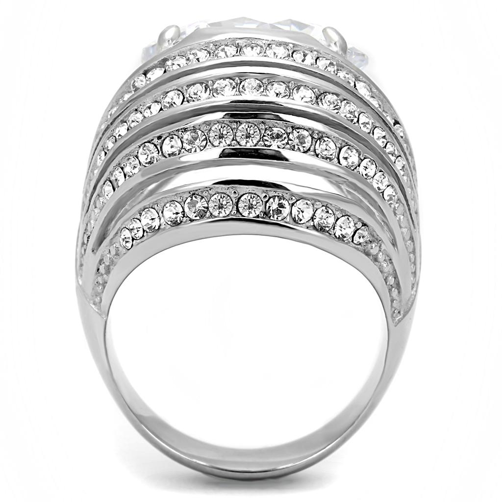 High polished (no plating) Stainless Steel Ring with AAA Grade CZ  in Clear