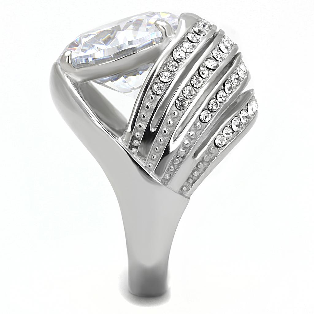 High polished (no plating) Stainless Steel Ring with AAA Grade CZ  in Clear