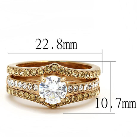 IP Rose Gold(Ion Plating) Stainless Steel Ring with AAA Grade CZ  in Clear