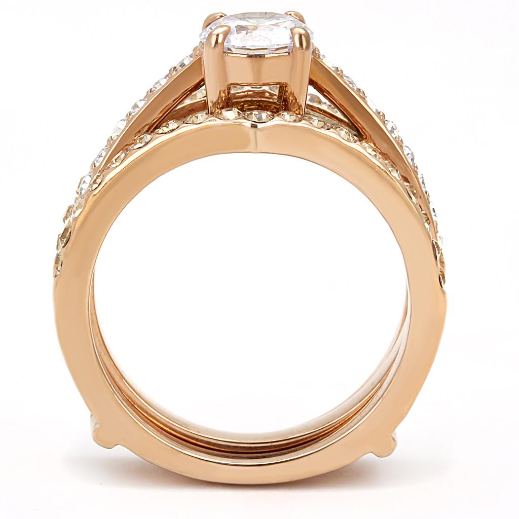 IP Rose Gold(Ion Plating) Stainless Steel Ring with AAA Grade CZ  in Clear