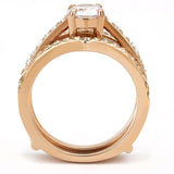 IP Rose Gold(Ion Plating) Stainless Steel Ring with AAA Grade CZ  in Clear