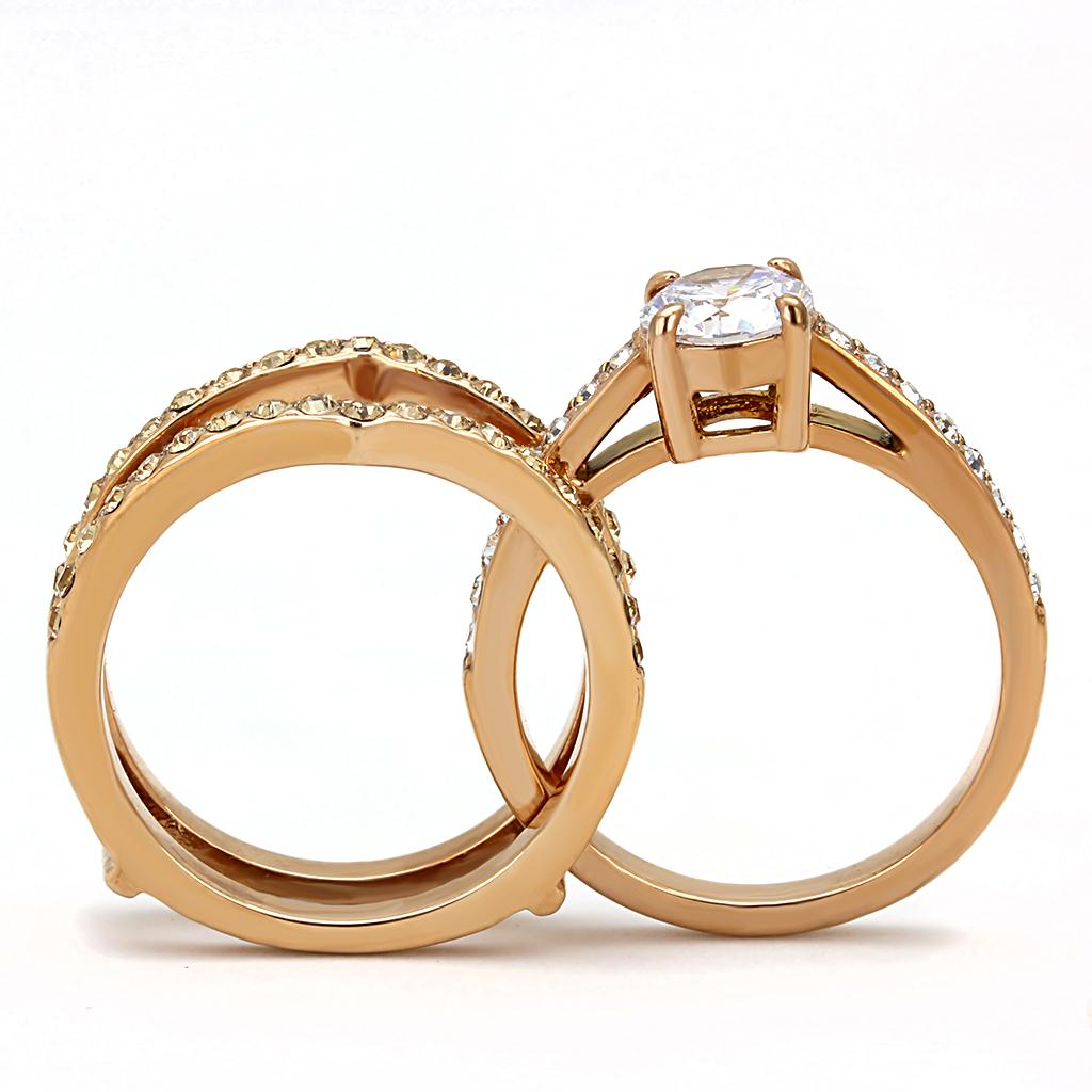 IP Rose Gold(Ion Plating) Stainless Steel Ring with AAA Grade CZ  in Clear