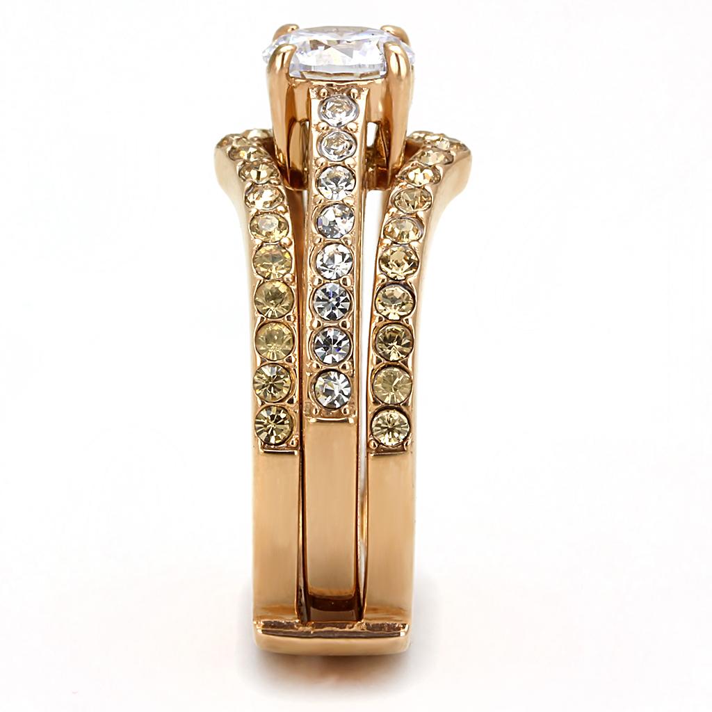 IP Rose Gold(Ion Plating) Stainless Steel Ring with AAA Grade CZ  in Clear