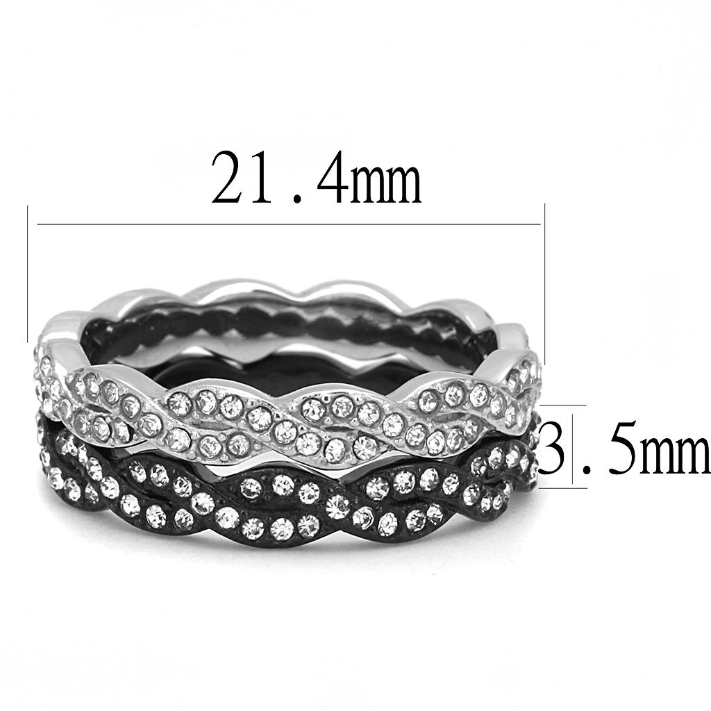 Two-Tone IP Black (Ion Plating) Stainless Steel Ring with Top Grade Crystal  in Clear
