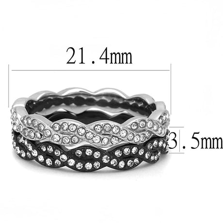 Two-Tone IP Black (Ion Plating) Stainless Steel Ring with Top Grade Crystal  in Clear