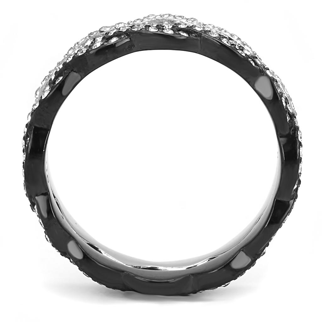 Two-Tone IP Black (Ion Plating) Stainless Steel Ring with Top Grade Crystal  in Clear
