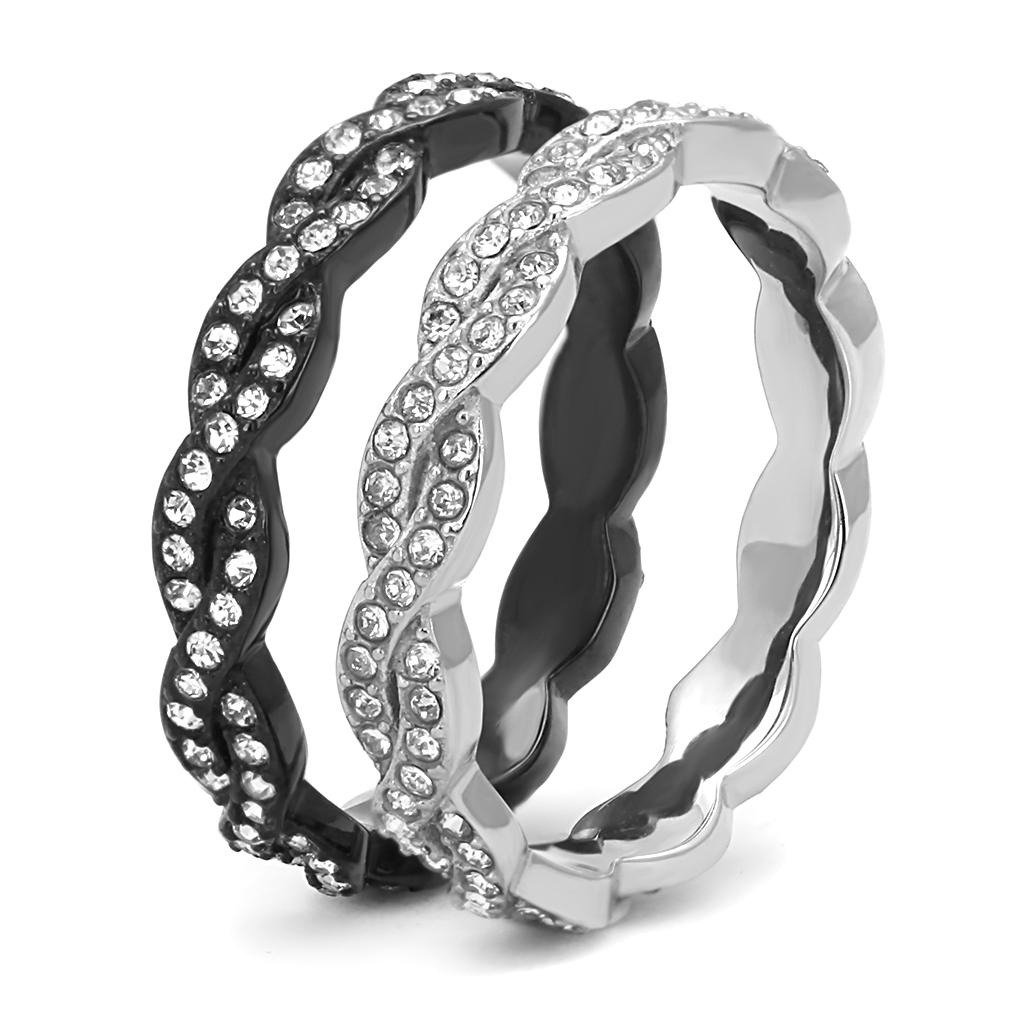 Two-Tone IP Black (Ion Plating) Stainless Steel Ring with Top Grade Crystal  in Clear