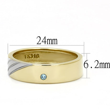 Two-Tone IP Gold (Ion Plating) Stainless Steel Ring with Top Grade Crystal  in Sea Blue