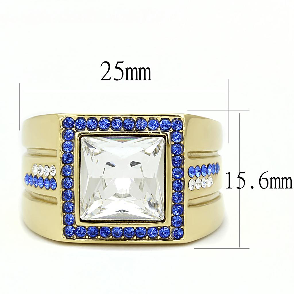 IP Gold(Ion Plating) Stainless Steel Ring with Top Grade Crystal  in Clear
