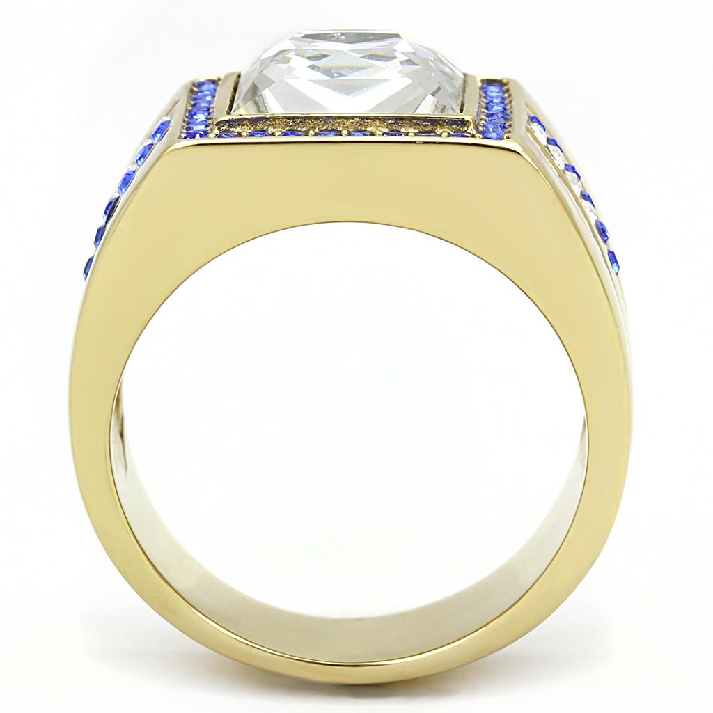 IP Gold(Ion Plating) Stainless Steel Ring with Top Grade Crystal  in Clear