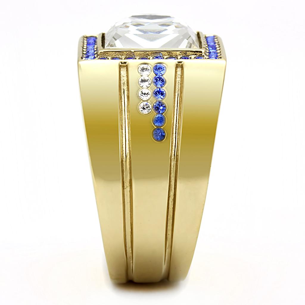 IP Gold(Ion Plating) Stainless Steel Ring with Top Grade Crystal  in Clear