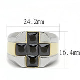 Two-Tone IP Gold (Ion Plating) Stainless Steel Ring with AAA Grade CZ  in Black Diamond