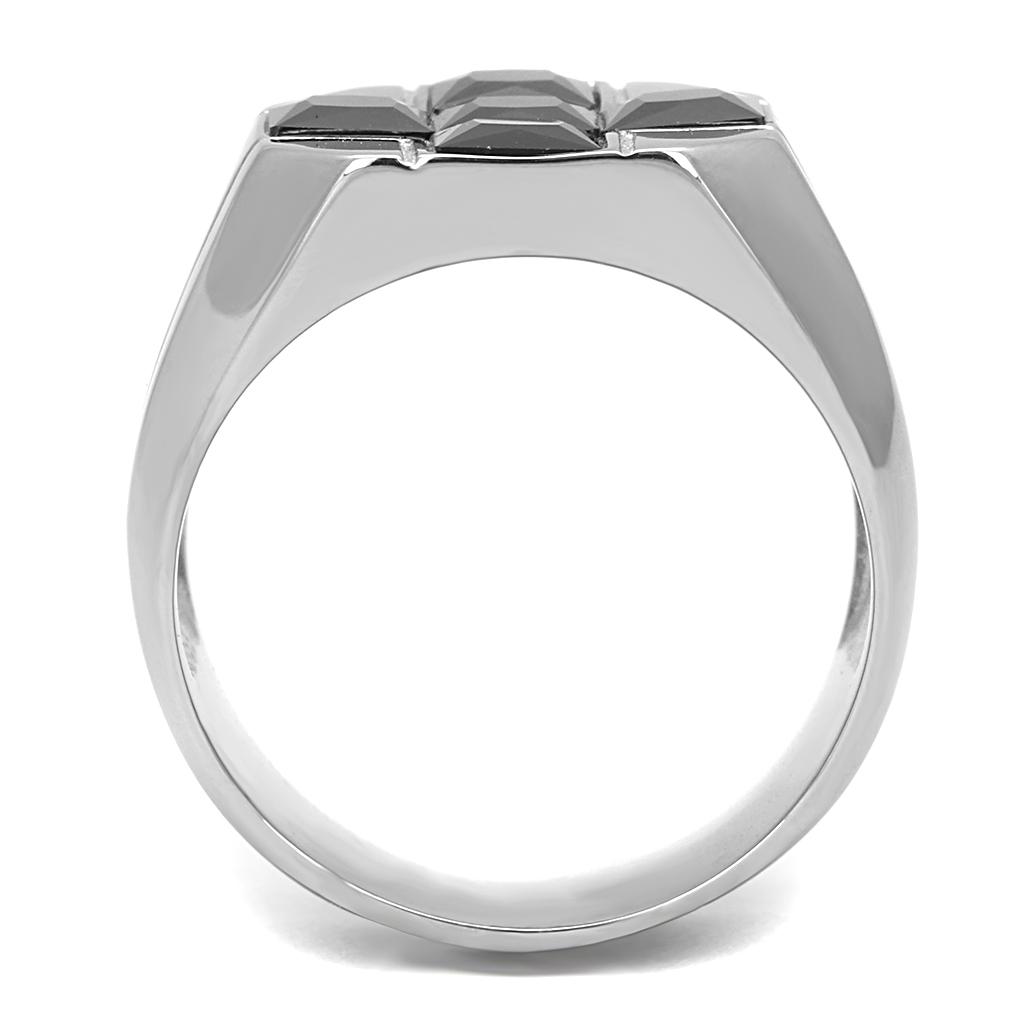 Two-Tone IP Gold (Ion Plating) Stainless Steel Ring with AAA Grade CZ  in Black Diamond