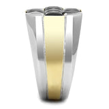 Two-Tone IP Gold (Ion Plating) Stainless Steel Ring with AAA Grade CZ  in Black Diamond