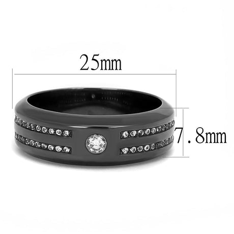 IP Light Black  (IP Gun) Stainless Steel Ring with AAA Grade CZ  in Clear