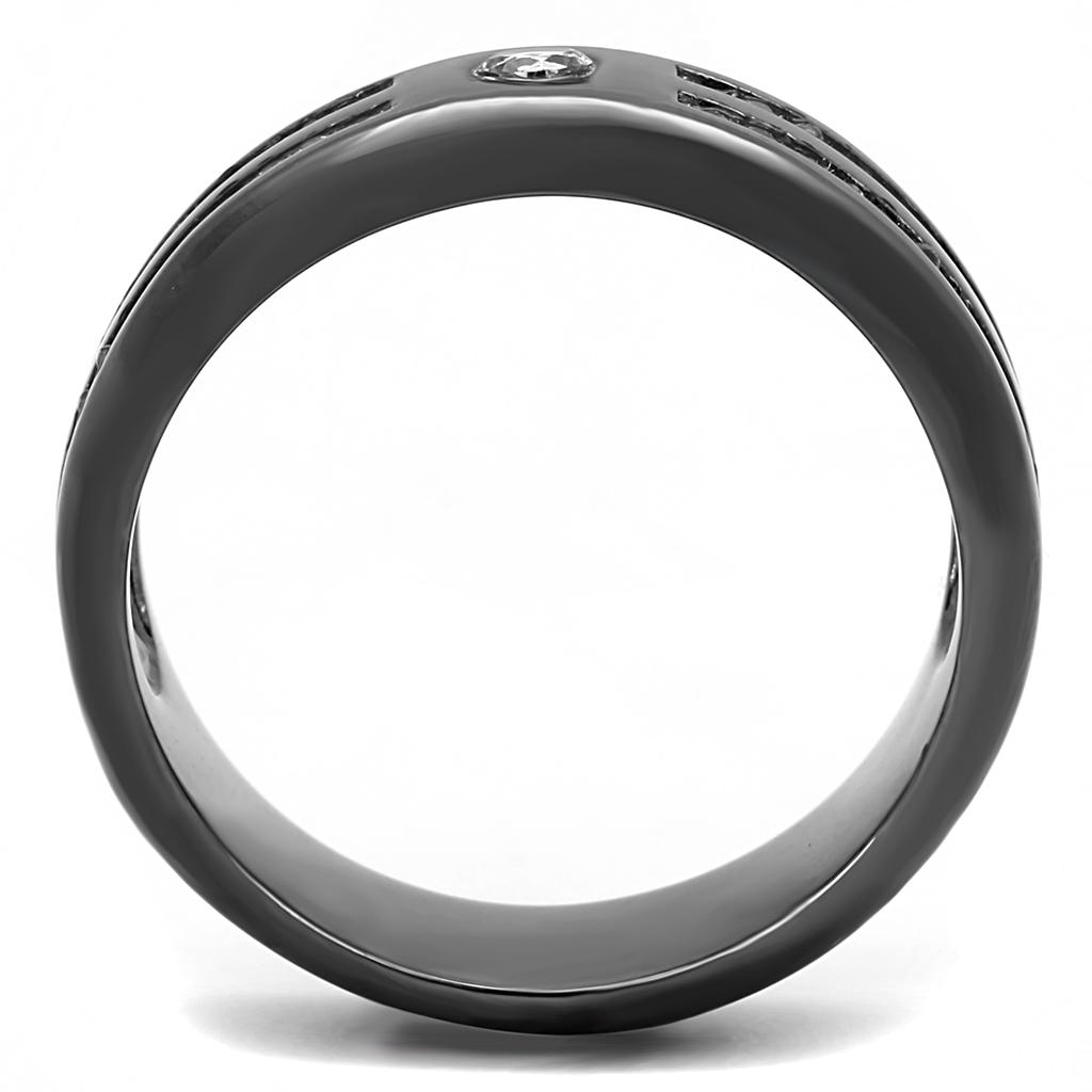 IP Light Black  (IP Gun) Stainless Steel Ring with AAA Grade CZ  in Clear