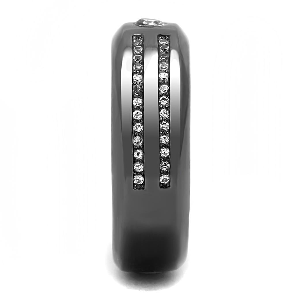 IP Light Black  (IP Gun) Stainless Steel Ring with AAA Grade CZ  in Clear