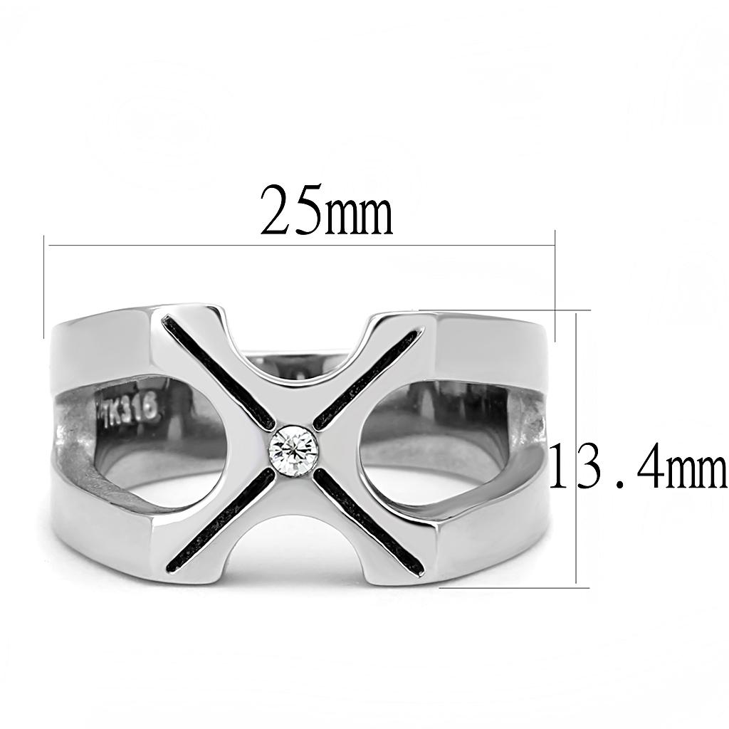 High polished (no plating) Stainless Steel Ring with AAA Grade CZ  in Clear