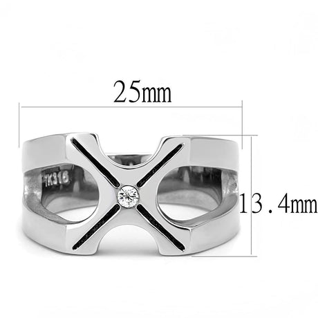 High polished (no plating) Stainless Steel Ring with AAA Grade CZ  in Clear