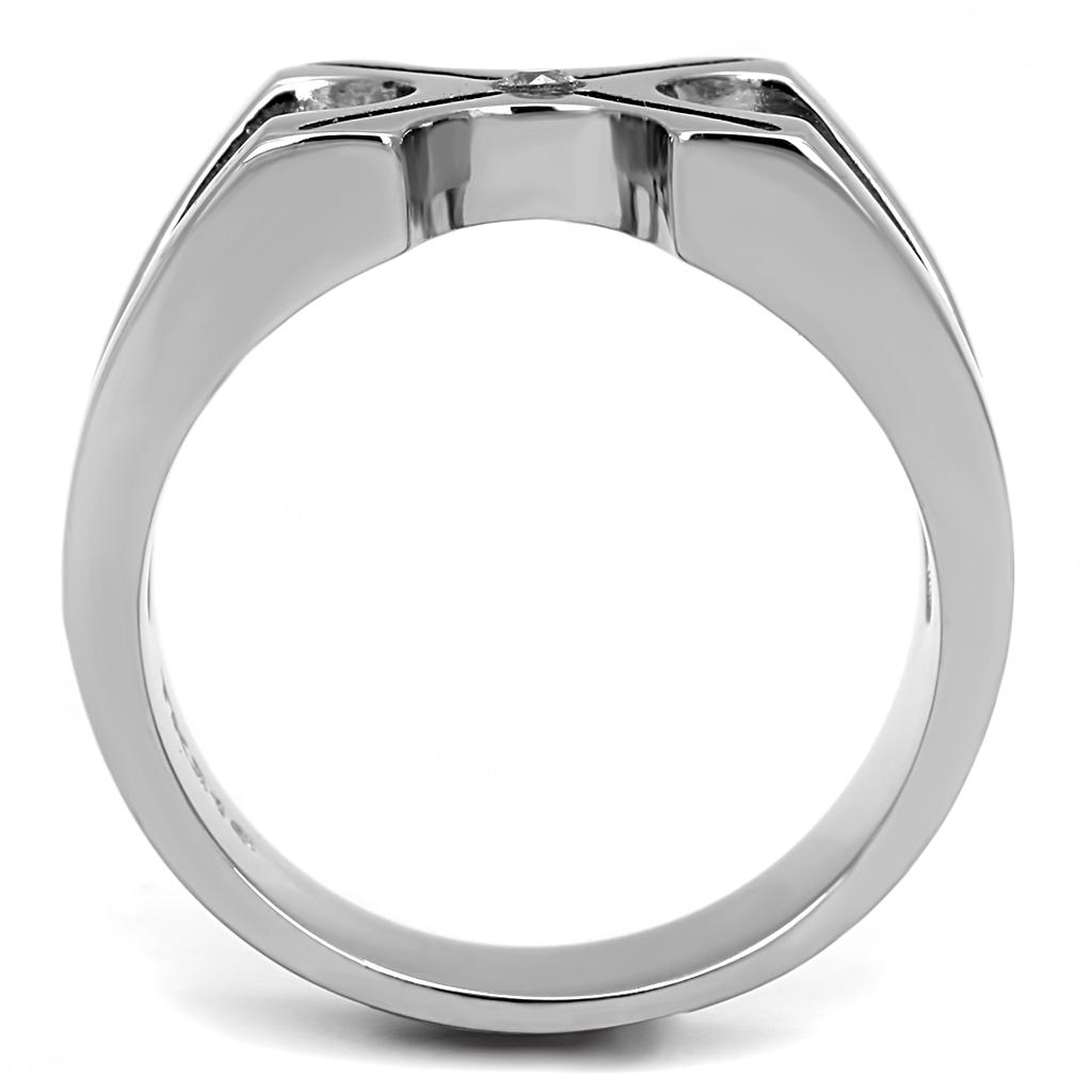 High polished (no plating) Stainless Steel Ring with AAA Grade CZ  in Clear