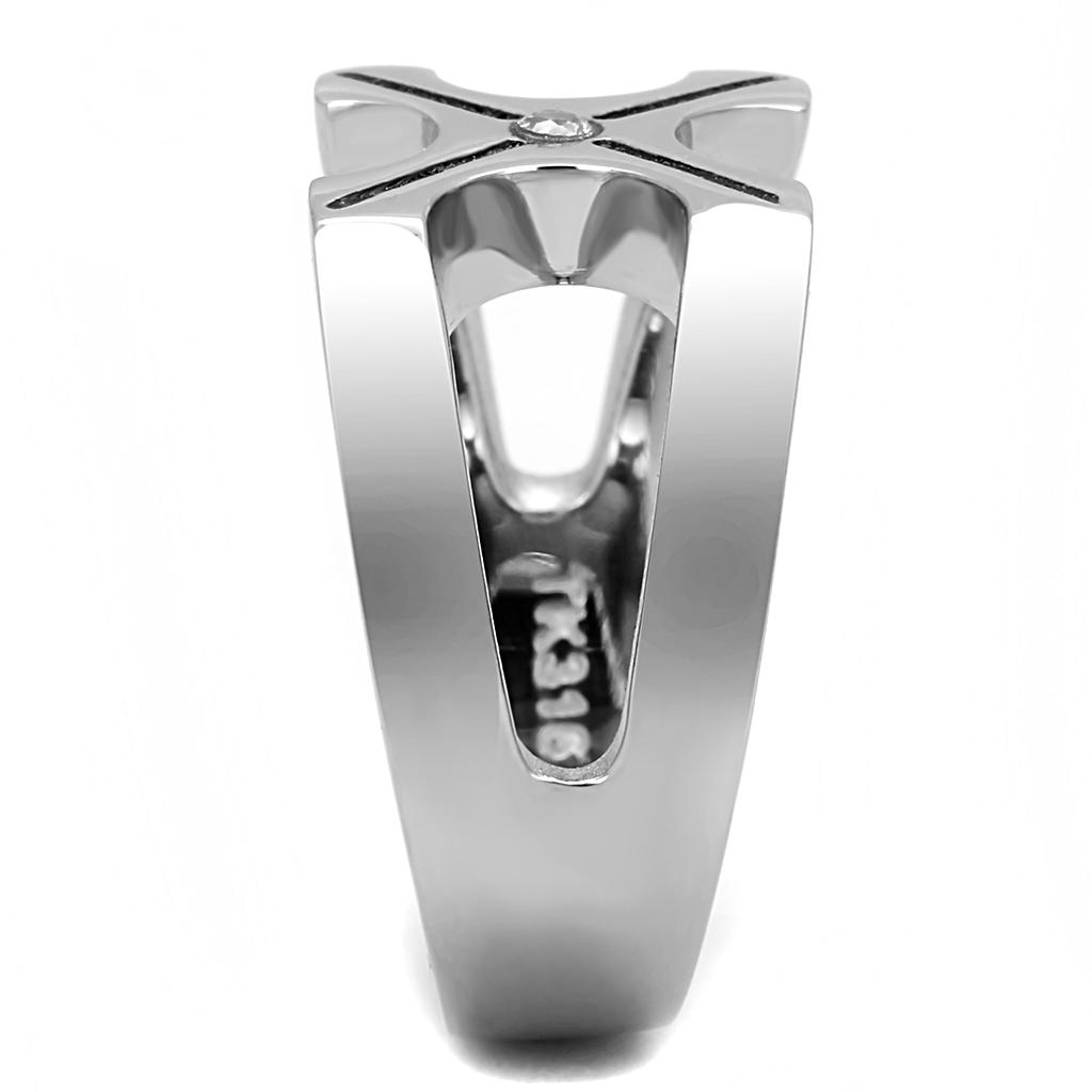 High polished (no plating) Stainless Steel Ring with AAA Grade CZ  in Clear