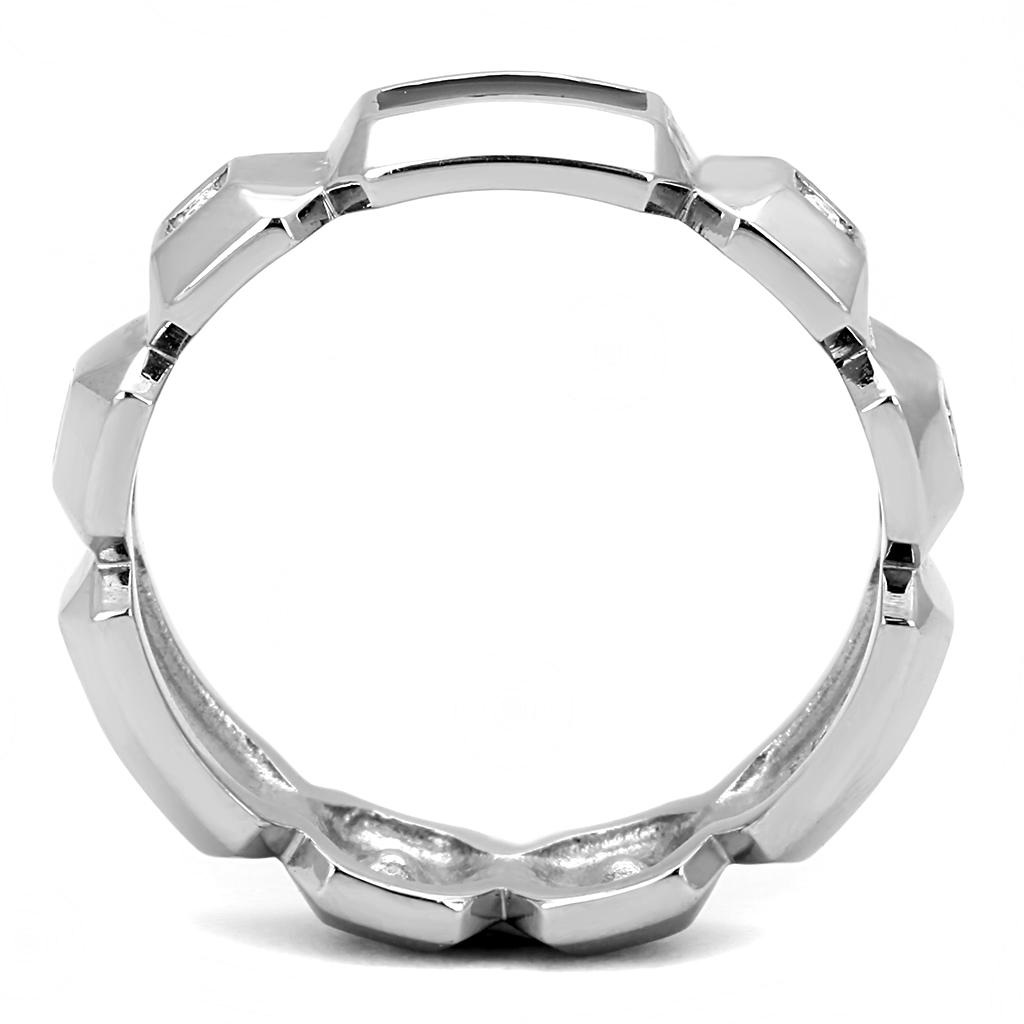 High polished (no plating) Stainless Steel Ring with Top Grade Crystal  in Clear