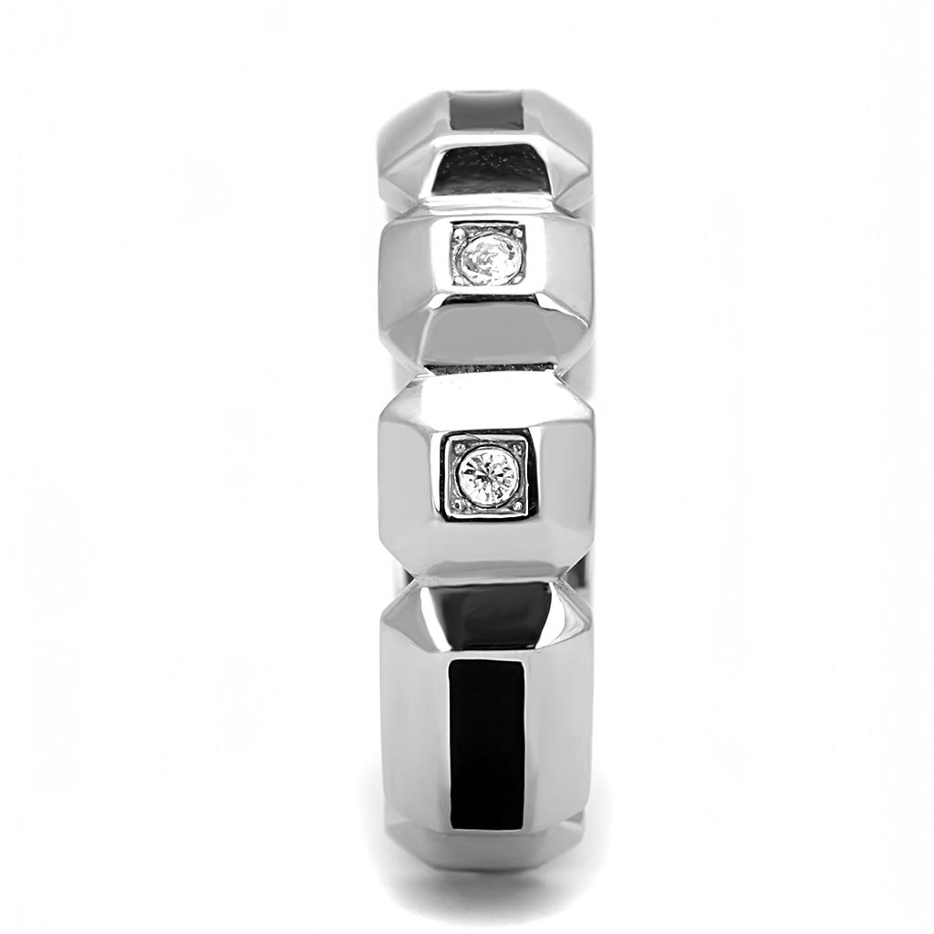 High polished (no plating) Stainless Steel Ring with Top Grade Crystal  in Clear