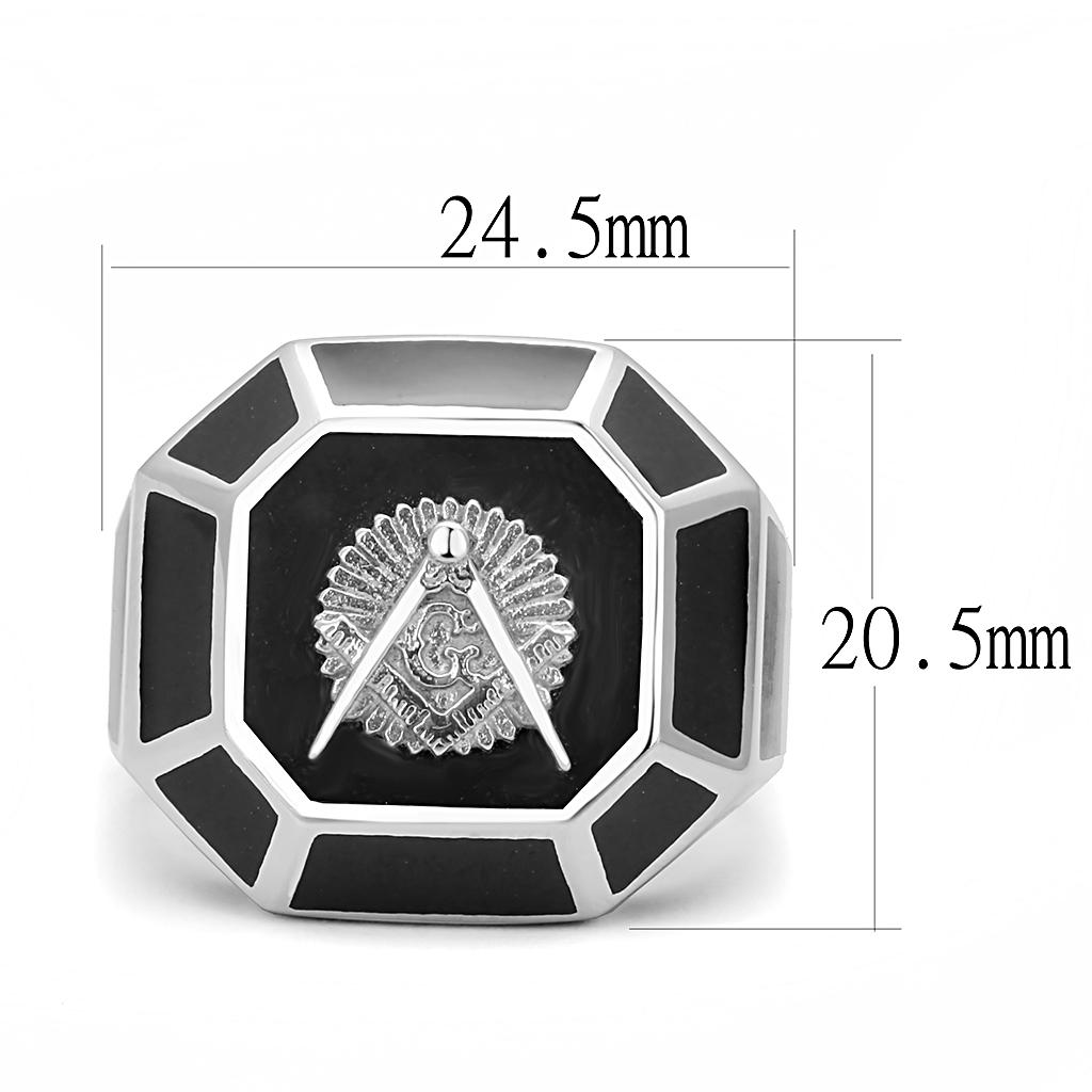 High polished (no plating) Stainless Steel Ring with Epoxy  in Jet