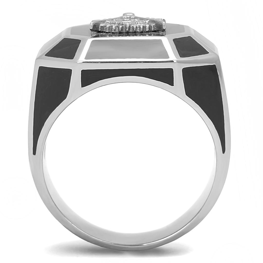 High polished (no plating) Stainless Steel Ring with Epoxy  in Jet