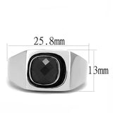 High polished (no plating) Stainless Steel Ring with Synthetic Synthetic Glass in Jet