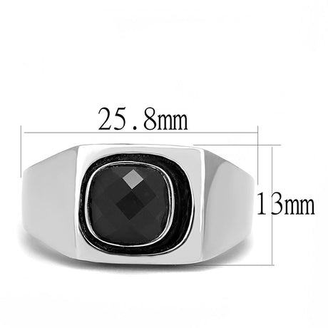 High polished (no plating) Stainless Steel Ring with Synthetic Synthetic Glass in Jet
