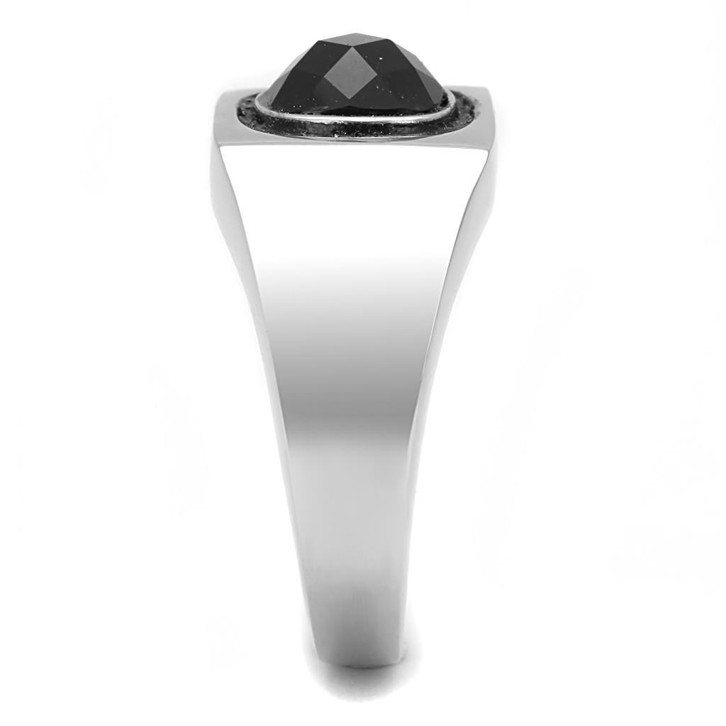 High polished (no plating) Stainless Steel Ring with Synthetic Synthetic Glass in Jet