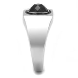 High polished (no plating) Stainless Steel Ring with Synthetic Synthetic Glass in Jet