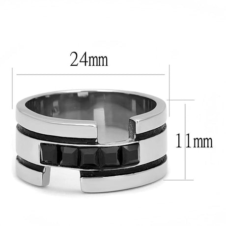 High polished (no plating) Stainless Steel Ring with Top Grade Crystal  in Jet