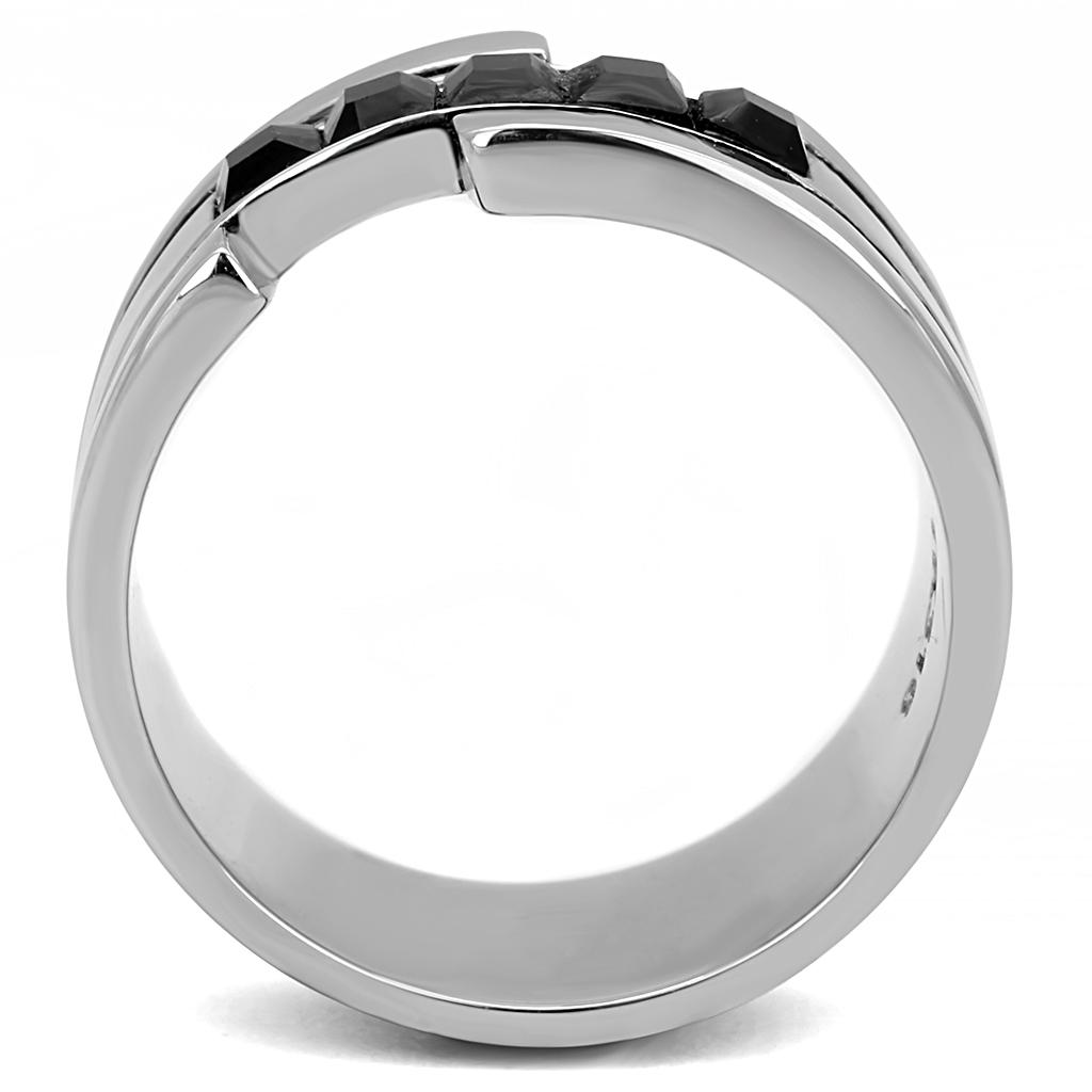 High polished (no plating) Stainless Steel Ring with Top Grade Crystal  in Jet