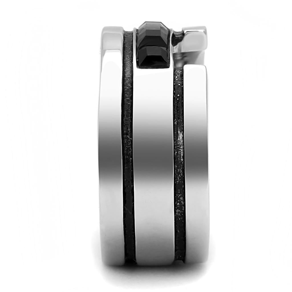 High polished (no plating) Stainless Steel Ring with Top Grade Crystal  in Jet