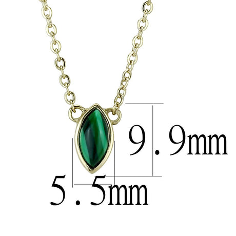 IP Gold(Ion Plating) Stainless Steel Necklace with Synthetic MALACHITE in Emerald
