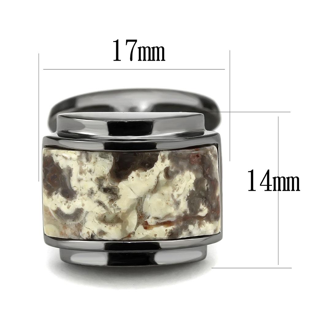 IP Light Black  (IP Gun) Stainless Steel Cufflink with Semi-Precious Oligoclase in Animal pattern