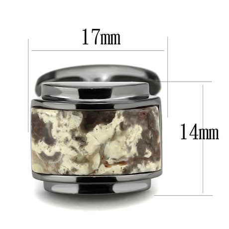 IP Light Black  (IP Gun) Stainless Steel Cufflink with Semi-Precious Oligoclase in Animal pattern